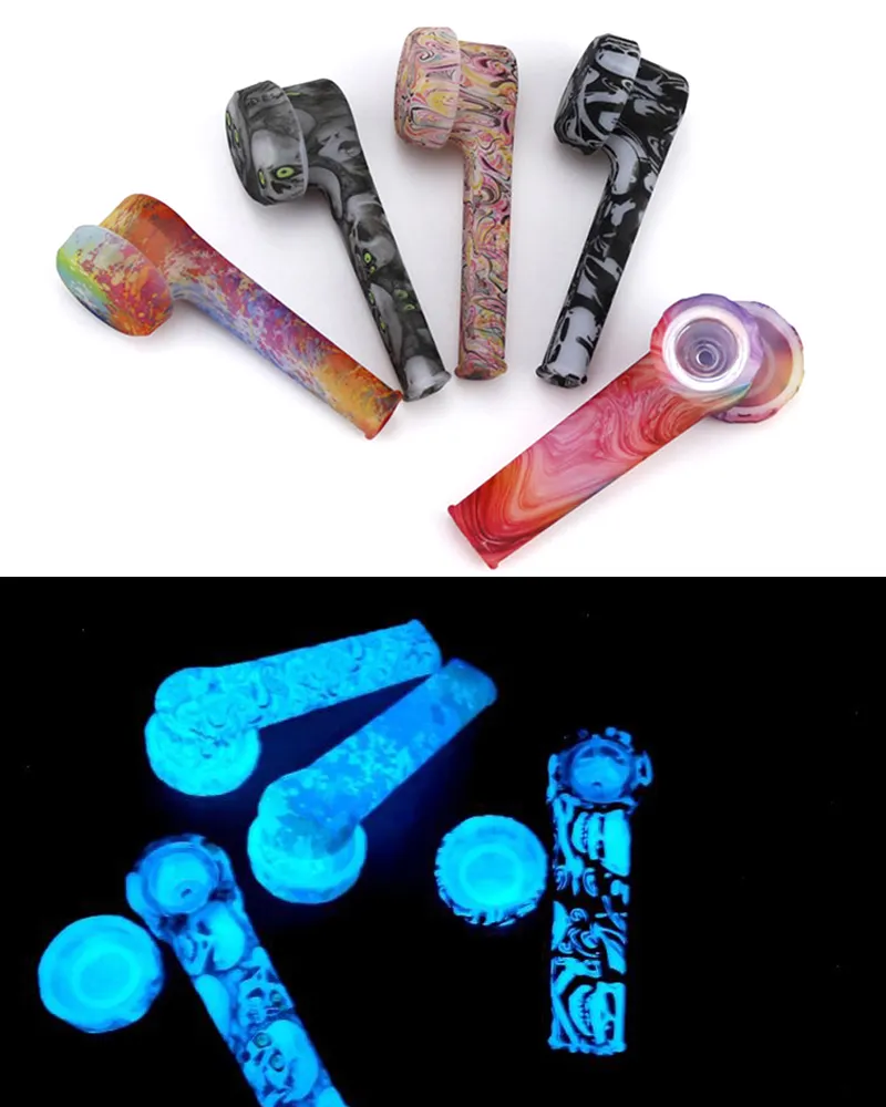 Luminous Patterned Smoking Hand Pipe Glow In The Dark Silicone Pipes Glass  Bowl Dab Spoon 3.5 Environmentally Silicon Water Bong For Tobacco Dry Herb  From Alexanderli, $1.97