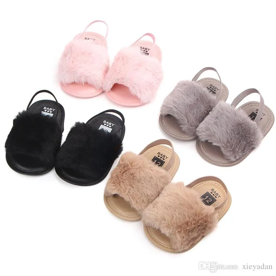 Fashion Faux Fur Baby Shoes Summer Cute Infant Baby Boys Girls Soys Soft Sole Walking Shoes Indoor for 0-18m2156