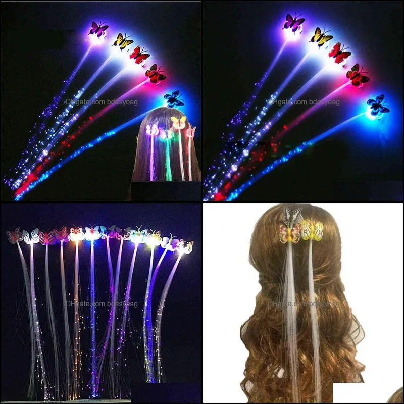 12pcs glow hair braid led luminous flower hair clip light up butterfly hair clip bar party decoration supplies toy glow in dark