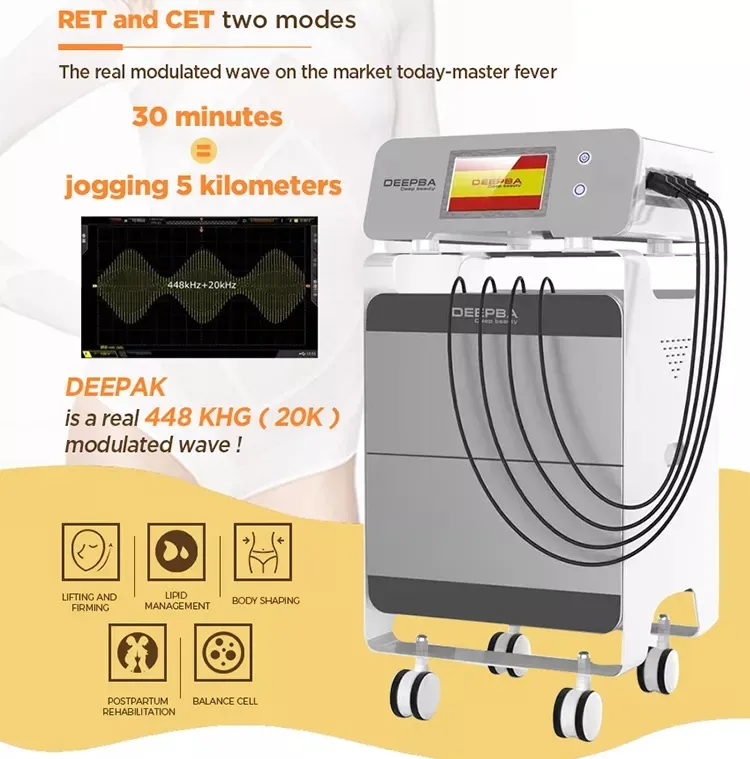 Ret Cet Roller Body Contouring Machine Tripolor Radio Frequency Rotation RF Smart Tecar Slimming Diatermy PhysioTherapy Equipment f￶r sm￤rtlindring Klinikanv￤ndning