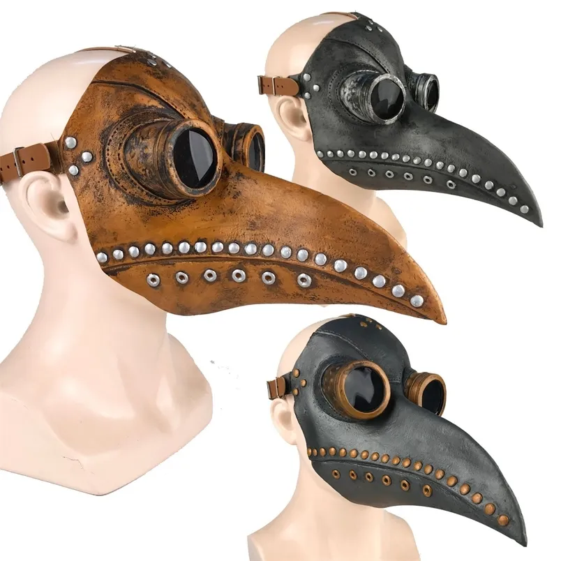 Drôle Latex Steampunk Peste Docteur Masque D'oiseau Cosplay Long Nez Halloween Mascarade Costume Accessoires 220819