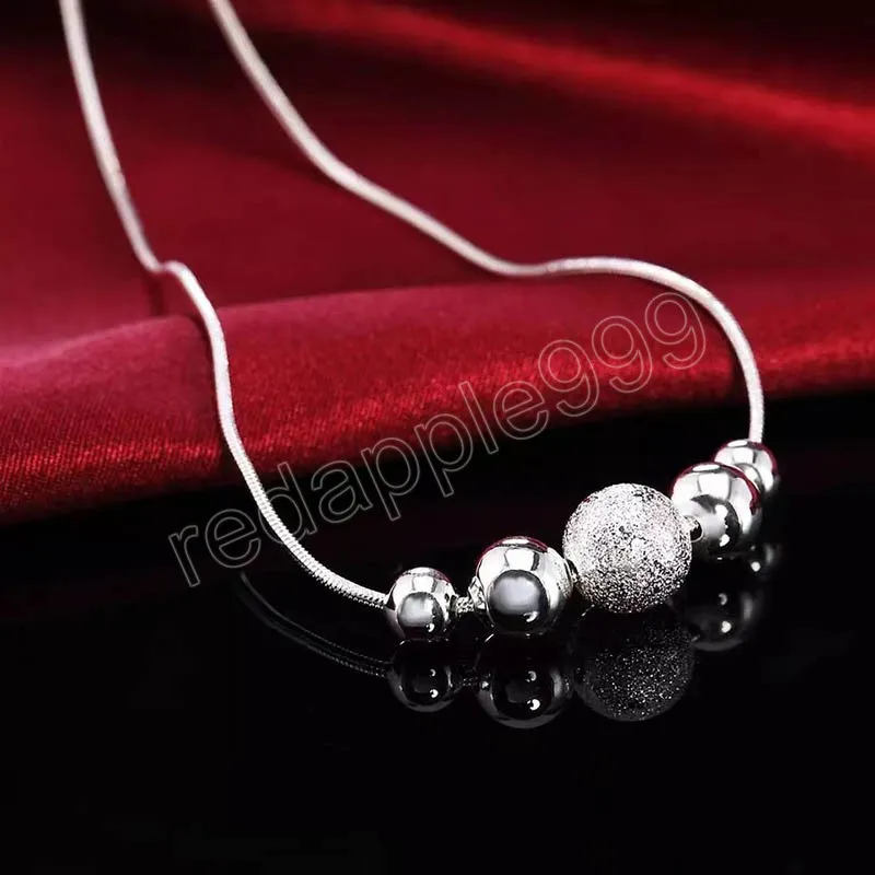 925 Sterling Silver Snake Chain Matte Smooth Five Beads Necklace For Women Fashion Wedding Charm Jewelry
