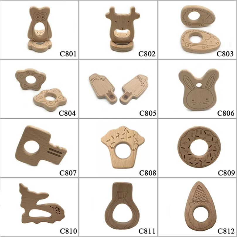 10pcs Safe Deer Teething Baby Teether Cute Design Wooden Ring Animal Shape Toy handmade wooden teether-Octopus teether 201017