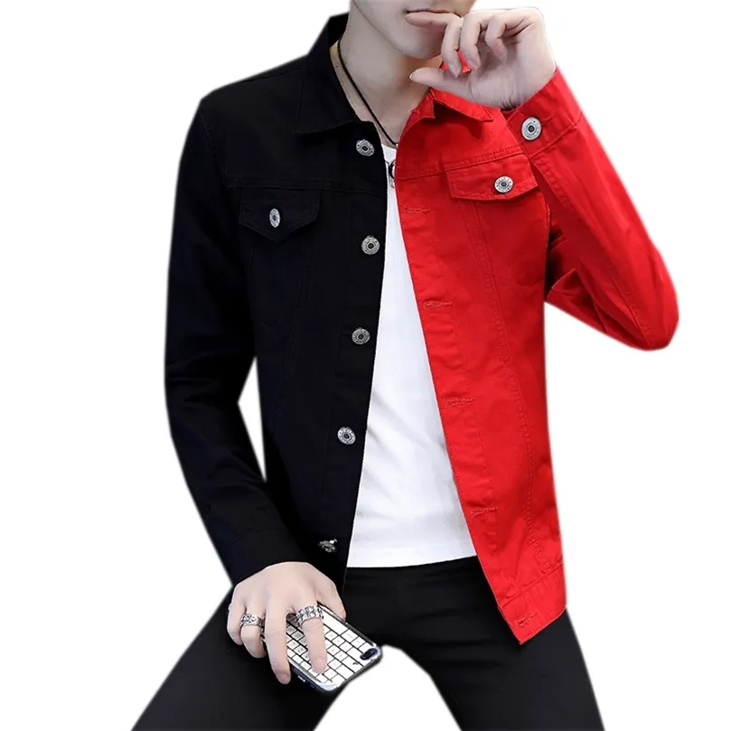 #7416 Casual Slim Denim Jacket For Men White And White Red Jeans Jacket Homme Letters Embroided Streetwear Denim Coat ManMX190828