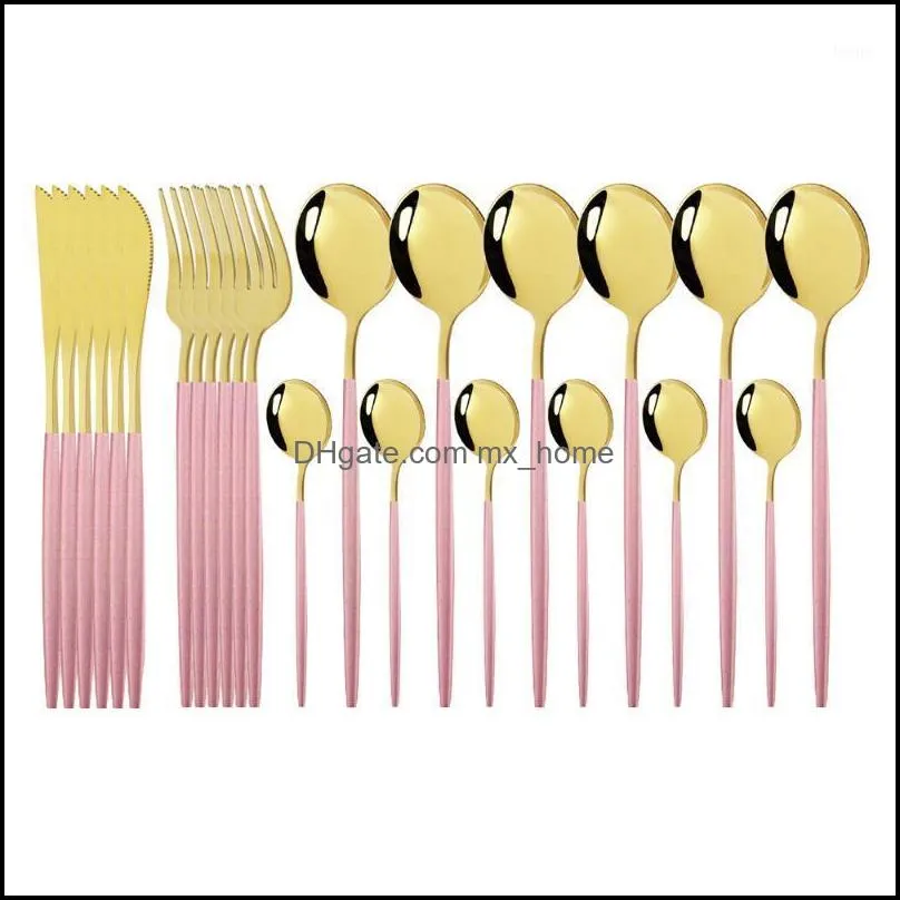 Zestawy oprogramowania Różowe Gold Tutlery Zestaw stali nierdzewnej WaRuware 24pcs Noże Forks łyżki do kawy kuchenne obiadowe oprogramowanie