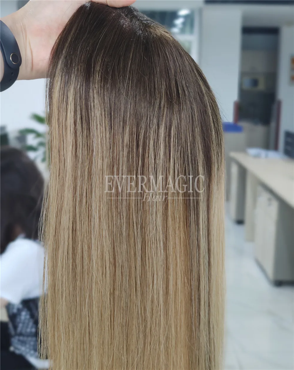 New Coming Stock Balayage Blonde Full Lace Human Hair Toppers Transparent Lace Base Clips In Pieces for Thinning Women