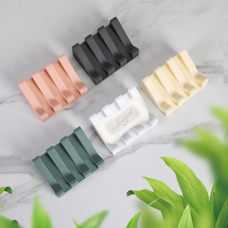 Silicone Soap Dish Self Draining Soaps Holder Shower Waterfall Bar Soap Plate With Drain Soap Saver Kitchen Bathroom Accessories