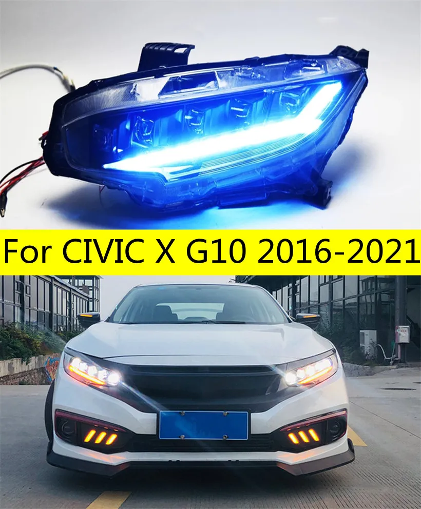 Conjunto de faróis de carro para honda civic x g10 20 16-2021 civic luzes led feixe alto nevoeiro lâmpada dianteira farol de sinal drl