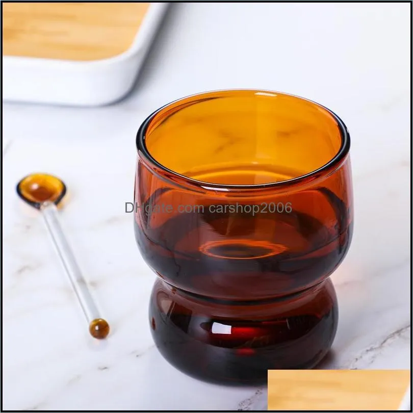 Muggar Creative Amber Glass Home Coffee Milk Cup Modern Minimalist Color Transparent vatten med skedmuggdroppleverans 202 CARSHOP2006 DH9IU