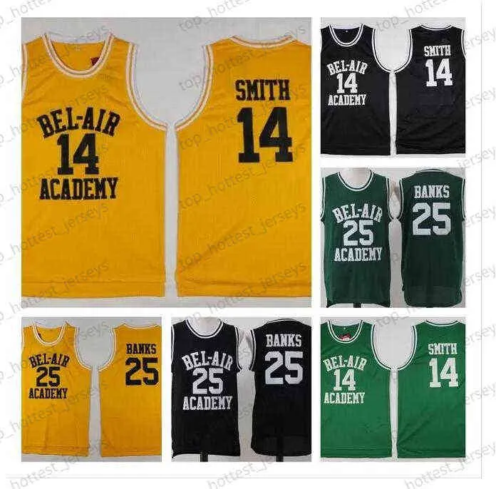 #14 Will Smith Black Green Yellow NCAA The Fresh Prince of Bel-Air Stitched Academy Movie Version Jersey #25 Carlton Banks Jerseys Men's T-s