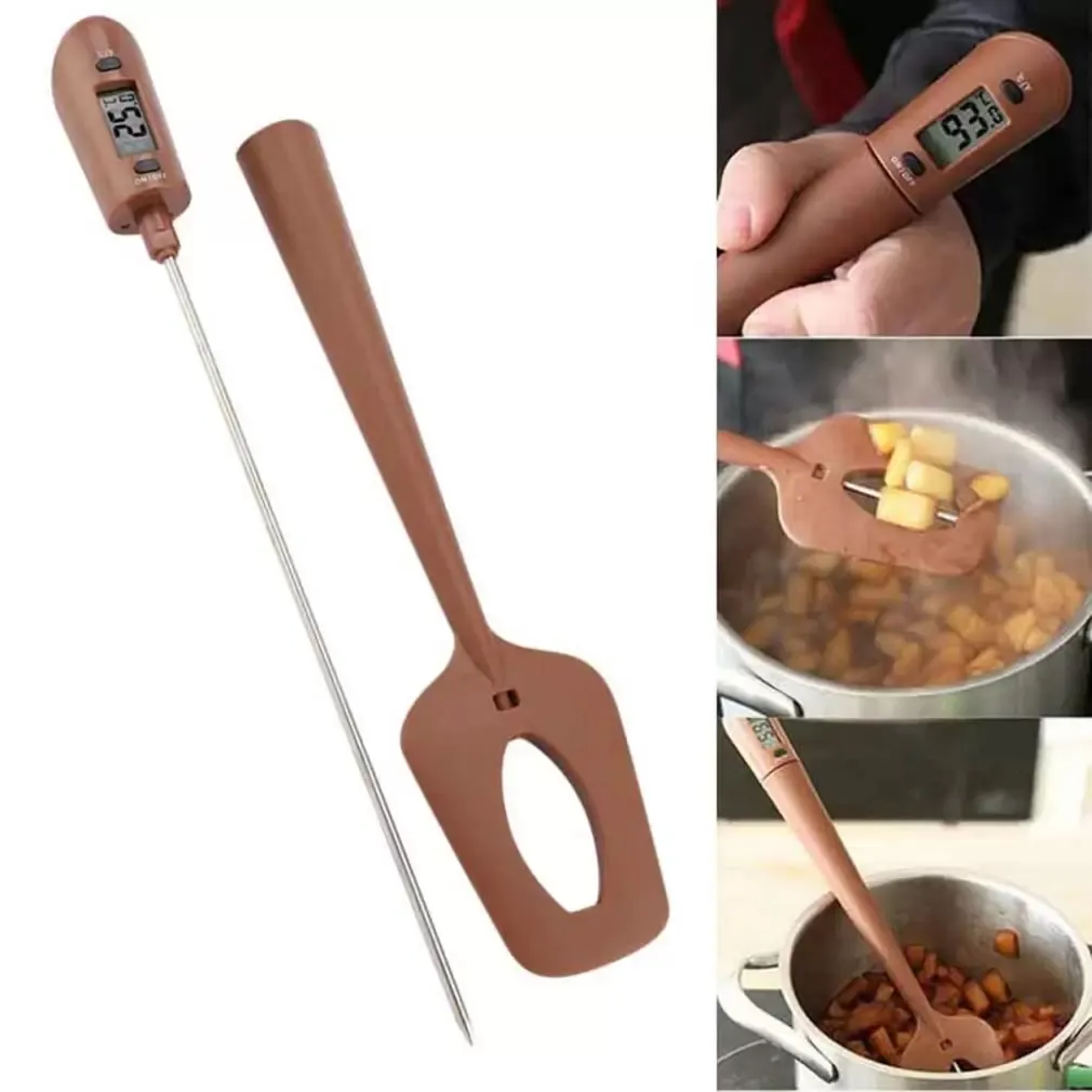 Thermomètre de cuisson numérique à Double usage, spatule grattoir en Silicone, thermomètre alimentaire, outil de cuisson domestique