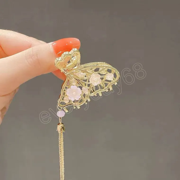 Luxury Flower Butterfly Tassel Metal Hair Claws Women Clamps Hair Jewelry Accessories gift