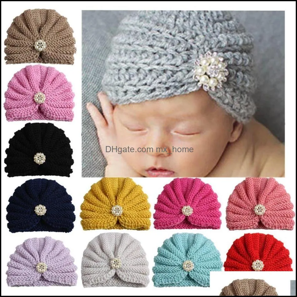 Caps Hats Europe Fashion Baby Girls Sticked Hat Faux Pearls Beads Child Headwear Toddler Kids Warm Beanies Turban Children 1 Mxhome DHVWE