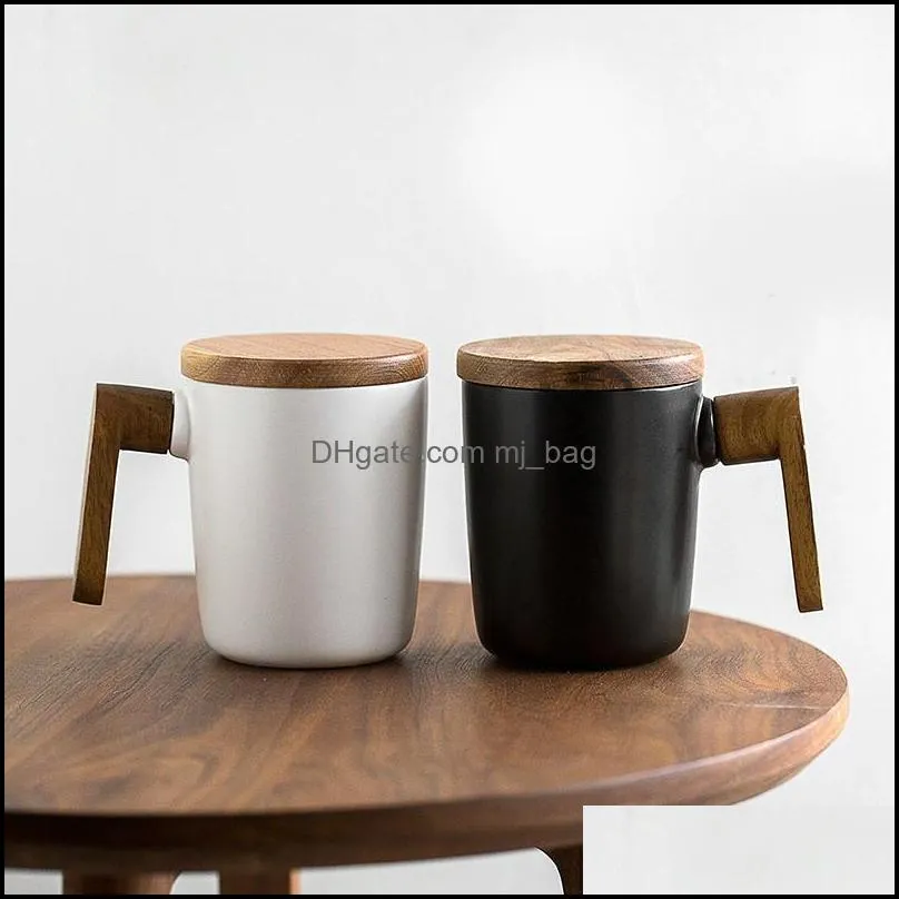 Mugs Gift Wooden Handle With Er Coffee Cup Lovers Box Set Retro Ceramic Mug Wy40313 Drop Delivery 2021 Home Garden Kitchen Din Mjbag Dhdml