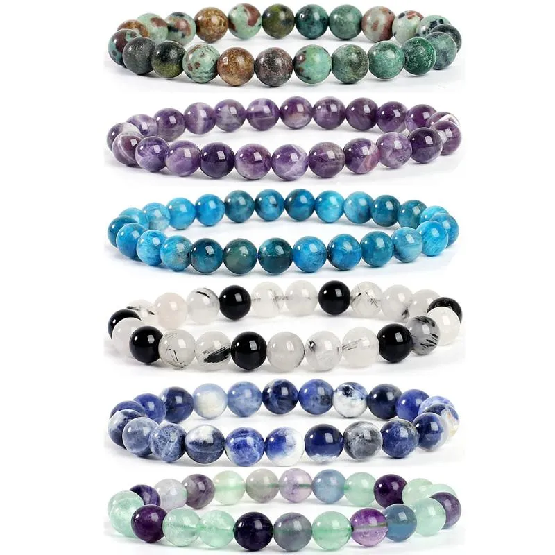 Beaded Strands Natural Semi-Precious Gemstone Stretch Bracelet 8mm Round Beads Chakra Crystal Healing Jewelry For Women MenBeaded