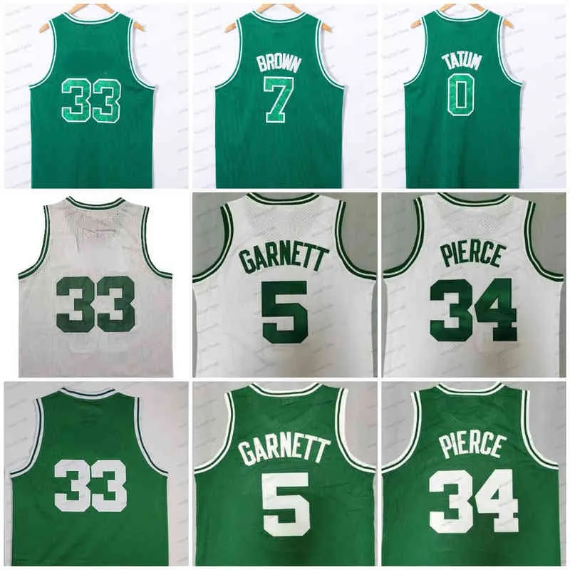 Retro Basketball Jaylen Larry Brown Jayson Garnett Tatum Smart Paul Pierc Bianco Verde cucito Vintage Jersey Uomo Abbigliamento outdoor Buono