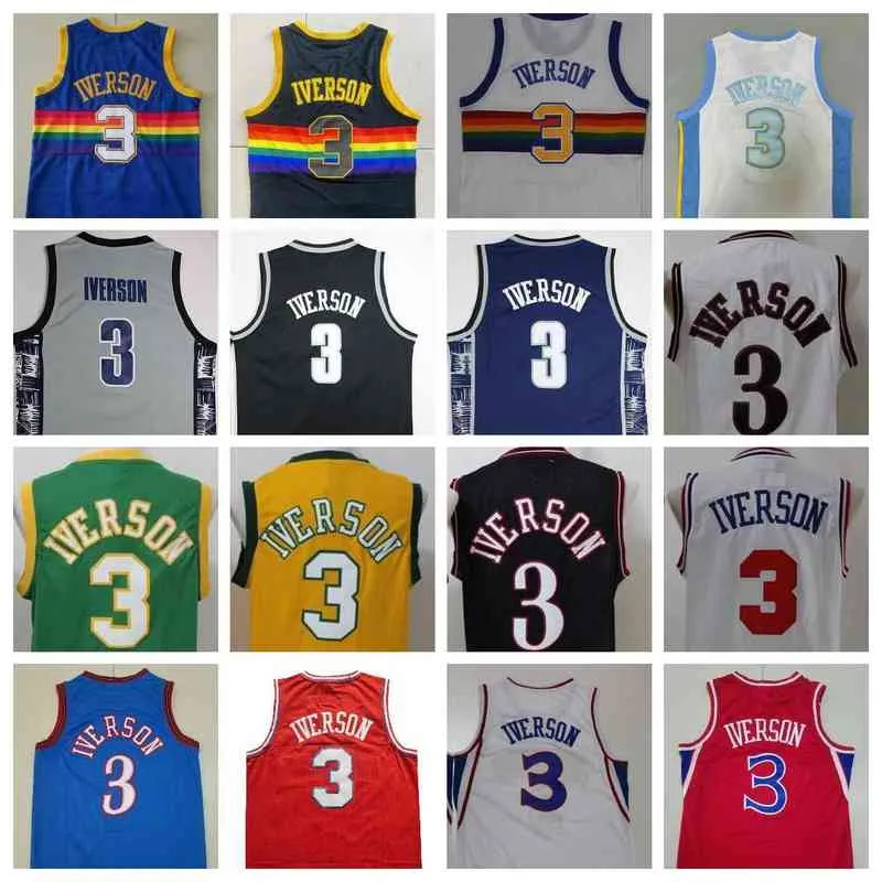 Mens Retro Georgetown Hoyas Gray Allen 3 Iverson College White Red Grey Yellow Jersey Men Basketball Jerseys Throwback Sportswear