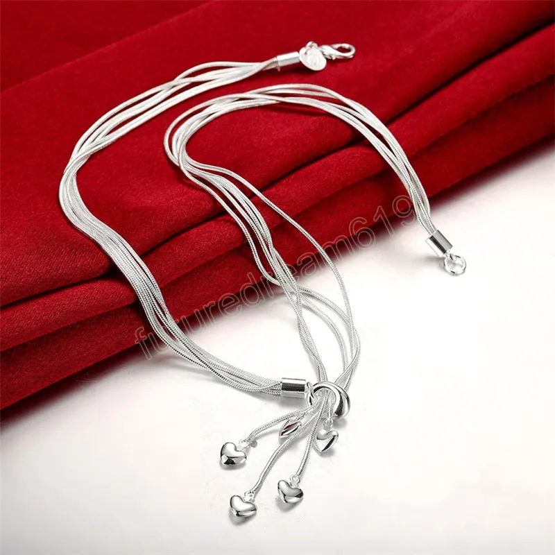 925 Sterling Silver Five Heart Snake Chain Necklace for Women Charm Wedding Complement Party Massion Modelry