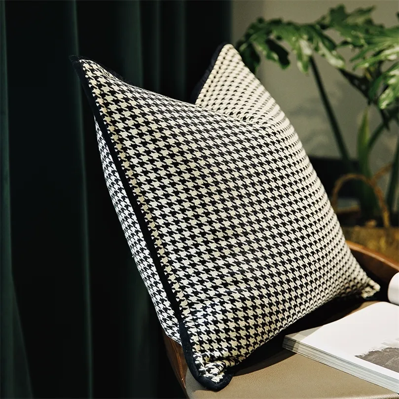 DunxDeco Cushion Cover Dekorativ kuddefodral Luxury Modern Simple White Black Houndstooth Art Coussin Bedding Soff Cous Cushion Cove 220816