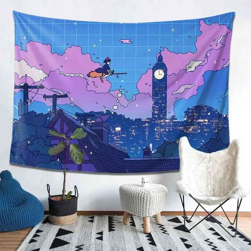 Trollkarl Flying Road Tapestry hängande tapiz väggduk polyester strandmatta estetiskt rum dekor dekoration väggmålning gobelin j220804