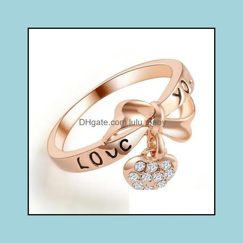 Bague solitaire diamant fiançailles nœud papillon plaqué zircon cubique saphir pierres précieuses anneaux mariage ensemble livraison directe 2021 Jewelr Lulubaby Dhufz