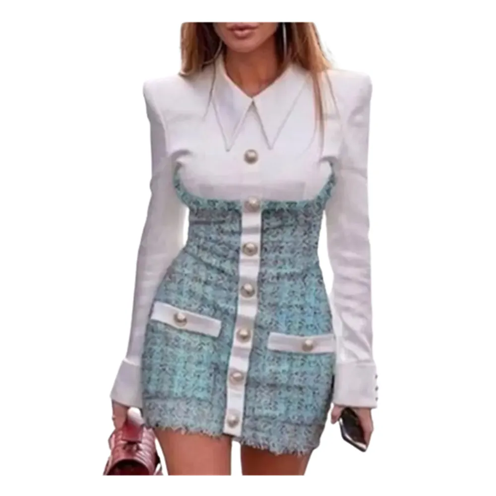 Moda Ocidente vestidos de blazer de manga longa para mulheres lapela de lapela skinny plus size vestido fino casual