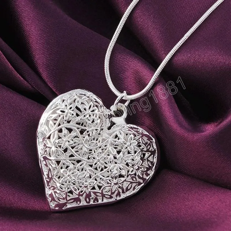 925 STERLING Gümüş Oyunlu Kalp Kolye Yılan Zinciri Kolye Kadınlar Moda Düğün Partisi Takı Mücevherat