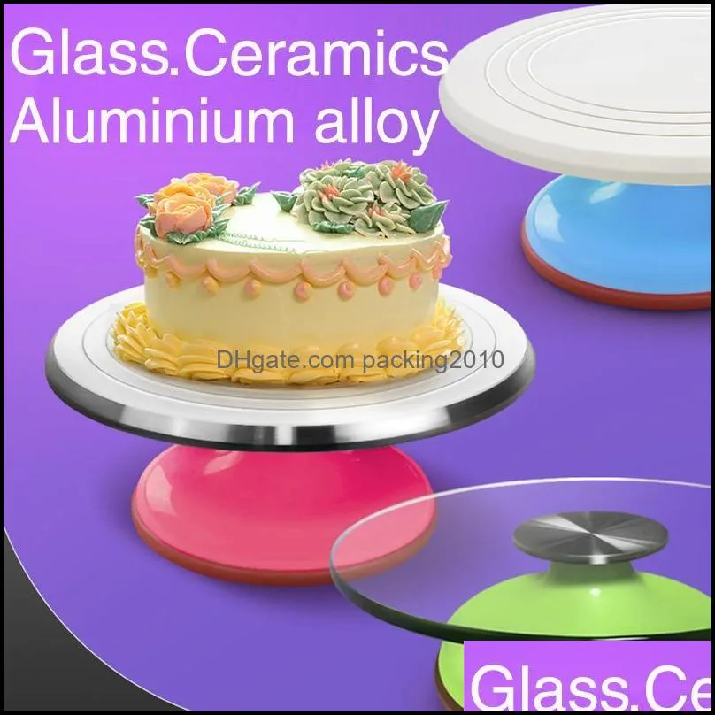 Bakning av konditoriverktyg Aluminiumlegering Birthday Cake TANKTABLE PLAX CERAMIC GLASS Blomma Monteringsbord Drop Leverans 20 Packing2010 DH8O1