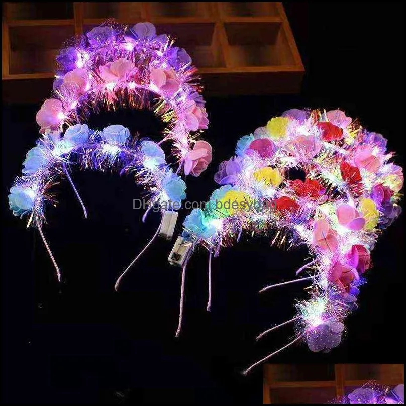 Flores decorativas grinaldas 1pcs LED BANDS BANHAS DE CABELO ACESSￓRIOS DE CABELO BLOWRON COROW CORPO CABEￇA CABEￇA LUMINA