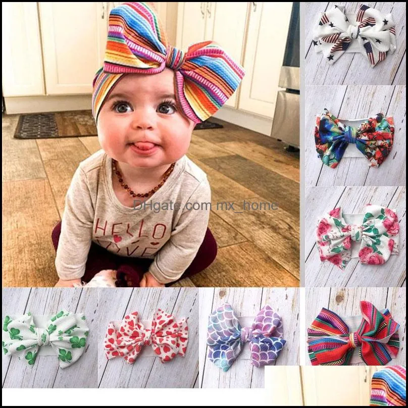 Accessori per capelli Europa Neonate Grande fiocco Fascia per bambini Elastico Bowknot Fascia per capelli Bambini Turbante Bandane Colorf Fai da te Testa Ban Mxhome Dhbqt