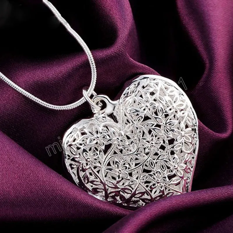 925 Sterling Silver Carved Heart Pendant Snake Chain Necklace For Women Fashion Wedding Party Charm Jewelry