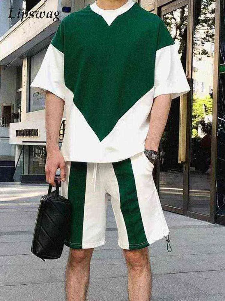 Setelan Atasan Dan Celana Pendek Longgar Setengah Lengan Kasual Pria Baju Musim Panas Setelan Mode Baru Streetwear Pria Dua Potong T220819