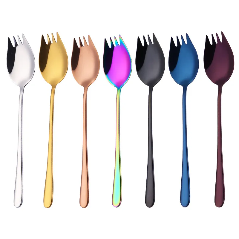 Long Handle Spoon Fork Stainless Steel Home Kitchen Dining Flatware Noodles Ice Cream Dessert Spoons Forks Cutlery Tool