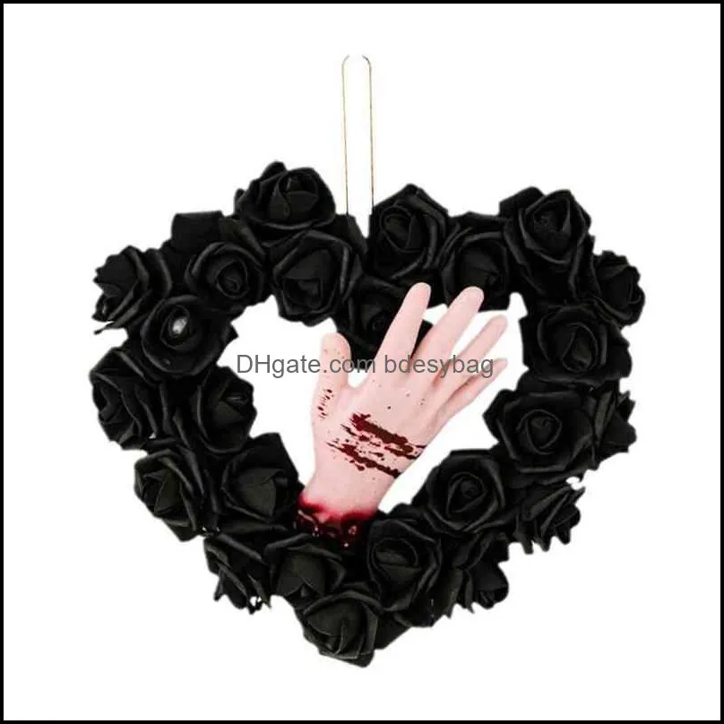 Dekorativa blommor kransar 2022 halloween dekoration krans främre dörr dekor svart konstgjord rose krans med falskt blod bdesybag dhyg8