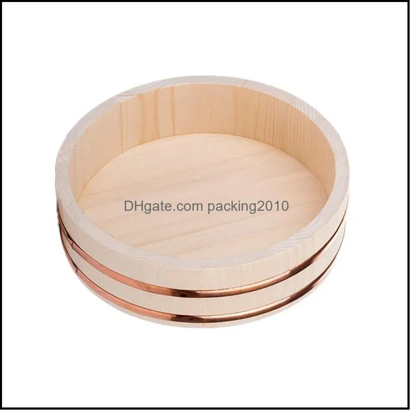 Bowls Wooden Copper Edge Basin Big Bowl Golden Sashimi Sushi Rice Dish Barrel Mixing Spoon Wj804 Drop Delivery 2021 Home Packing2010 Dhghs