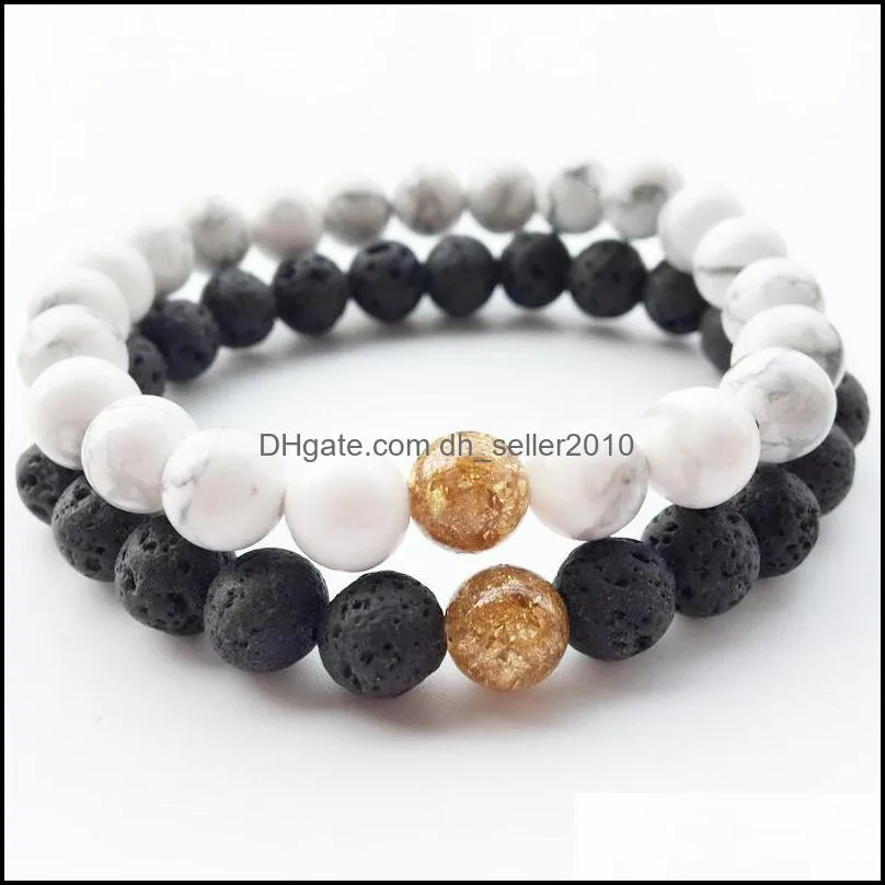 Beaded Strands Natural Stone Bracelet Bangle Lovers Couples Nce Pretty Jewelry Black White Beads Strand Distance Brac Dhseller2010 Dh4Cn