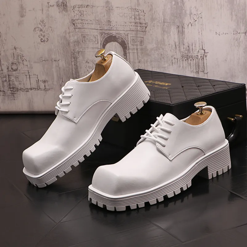 Blanc hommes chaussures habillées mignon bout carré hommes Oxfords sociaux à lacets jeunesse mâle mariage chaussure mode