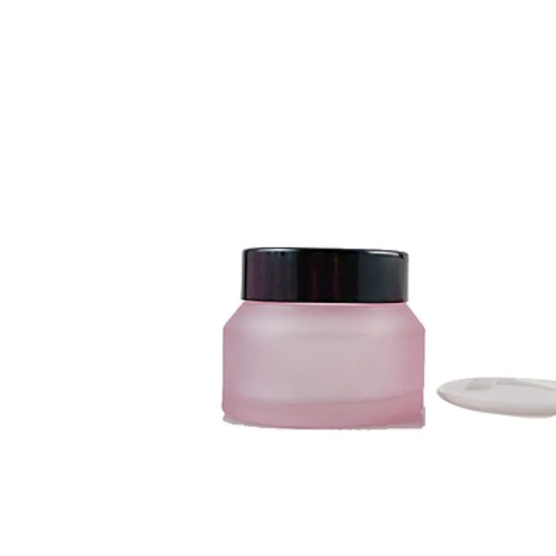Frosted Matte Pink Glass Jar Empty Facial Cream Bottle Screw Cap With Inner Lid Cosmetic Packaging Container Portable Refillable Pots 15G 30G 50G