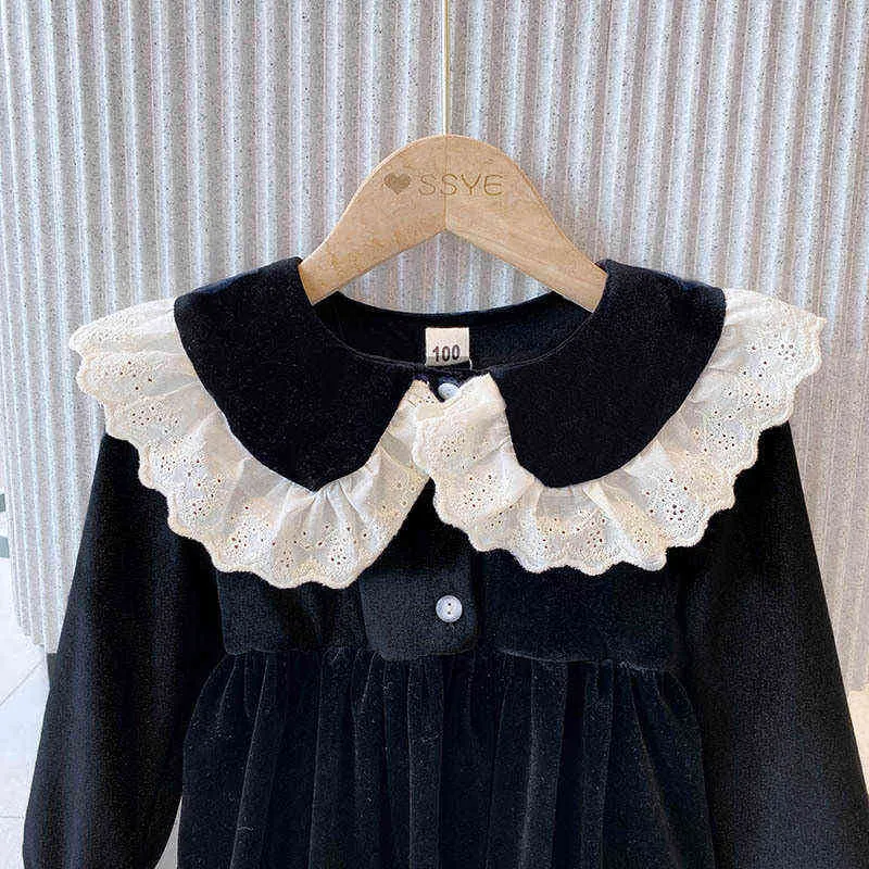 Bear Leader Kid Dresses Lacework Patchwork Korean Fashion Girls Long Sleeve Turn-Down Collar Party Princess Dresses for Girls