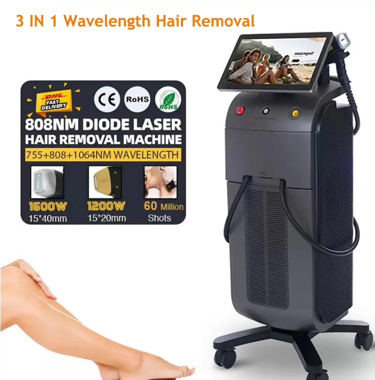 Diode laser hair removal machine 808 755 1064 ice platinum titanium 1200W 1600W beauty salon euipment logo customization