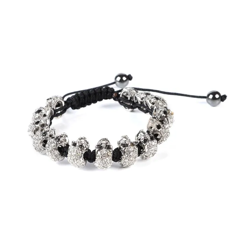 Link Chain 14pcs Micro Pave CZ/Austria Crystal Rhinestones Skull Beads Charm Braided Bracelet Adjustable Punk Skeleton Unisex JewelryLink