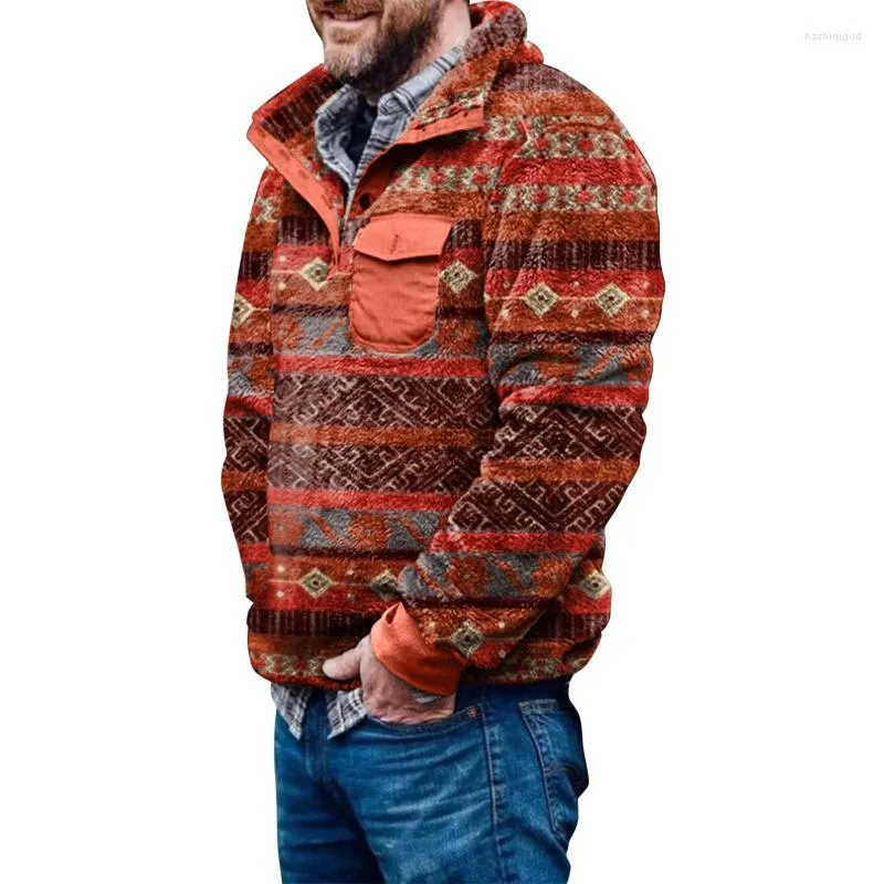 Felpe con cappuccio da uomo Felpe Cappotto invernale Felpa pullover in pile Giacca Colletto con bottoni Maglione caldo Cappotti morbidi da uomo