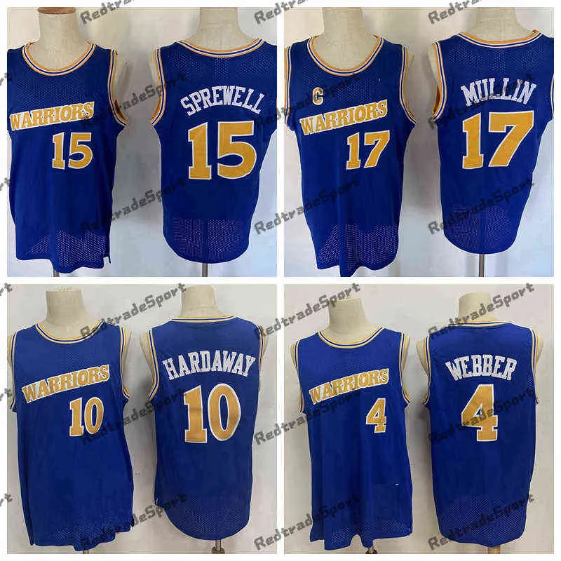 Vintage 1993-94 Jerseys de basquete 10 Tim Hardaway 4 Chris Webber 17 Mullin 15 Latrell Sperewell Stitched