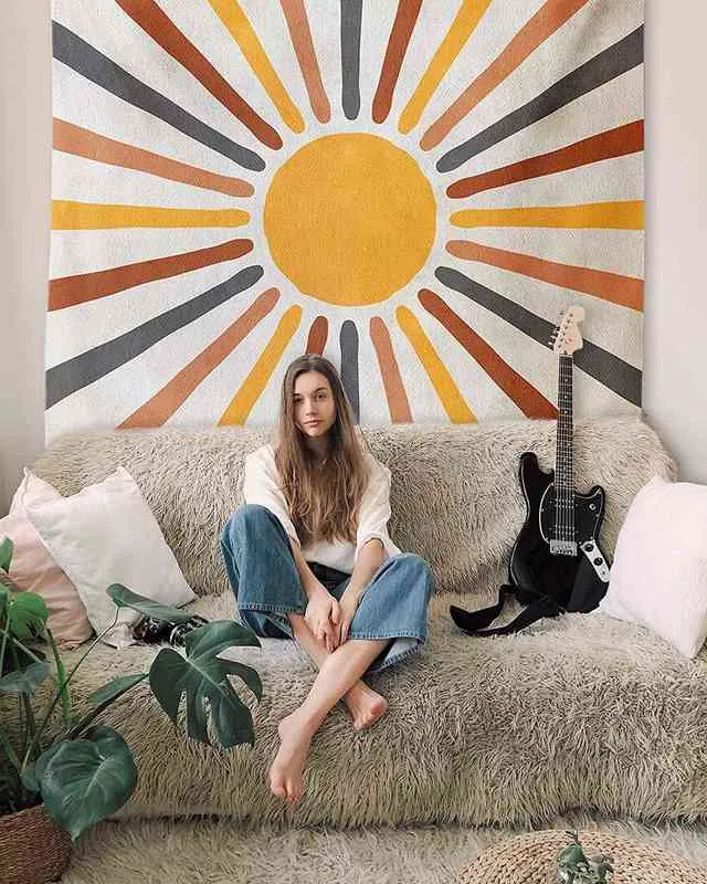 Vintage Sun and Moon Tapestry Retro 70s Rainbow Sunrise Sunset Abstract Boho Wall Hanging Hippie Meditation Bohemian Decor Tapiz J220804