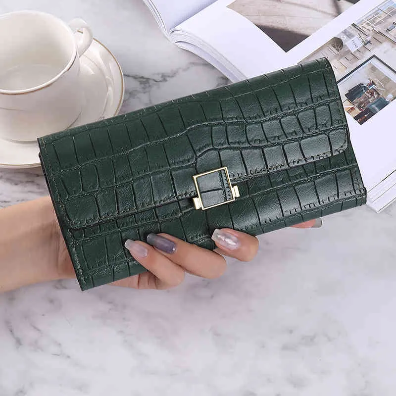 HBP Wallet Women's Long Korean Version Solid Color Simple Student Buckle Multi Card Position Large Capacity Anti Degaussing Handbag 220815