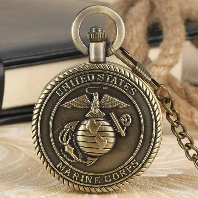 Pocket Watches Classic United States Marine Corps Symbol Quartz Watch Souvenir Gifts Pendant Antique Chain Clock Men Women KidsPocket