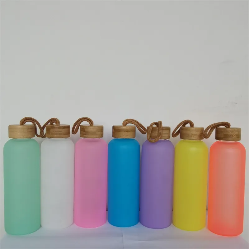 Sublimation DIY Glass Cup Sublimation Water Bottles Colorful Glass Tumbler With Bamboo Lids