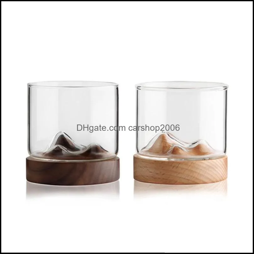 Tazze 120Ml Tazza di vetro di vino creativo con fondo di tè cinese in legno Bicchieri di whisky Tazza di famiglia giapponese Regalo Drop Delive Carshop2006 Dhj5I