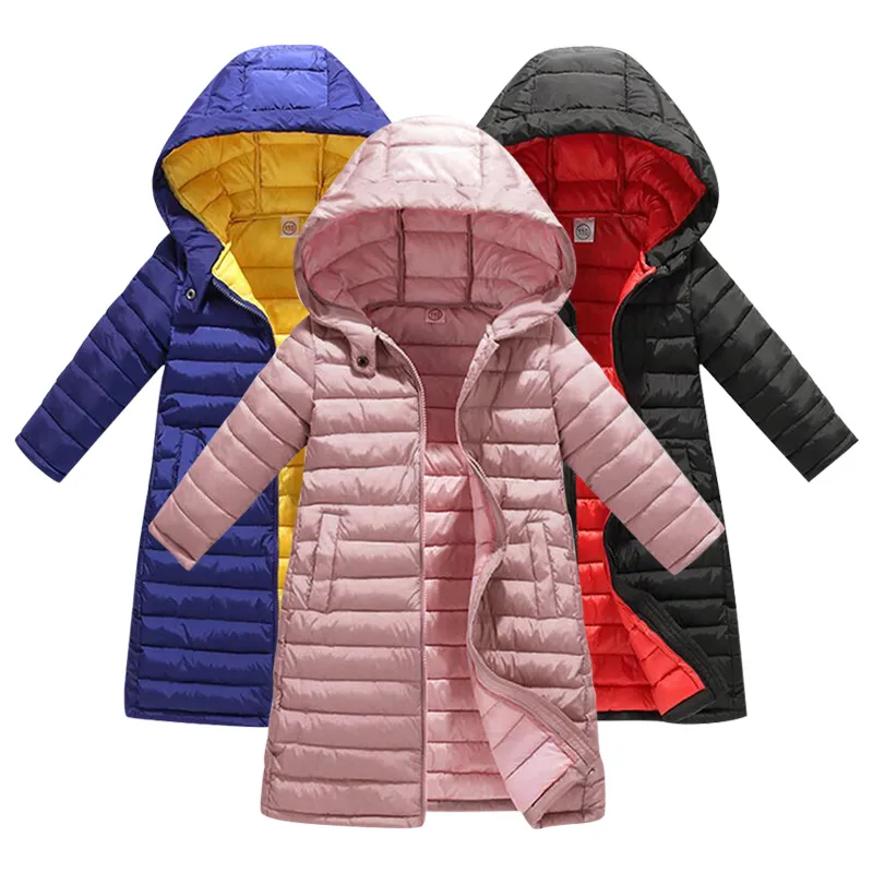 Vestes vendre garçons filles hiver duvet de canard enfants épaississement chaud longue grande fourrure vêtements d'extérieur à capuche manteaux enfants manteau vestes