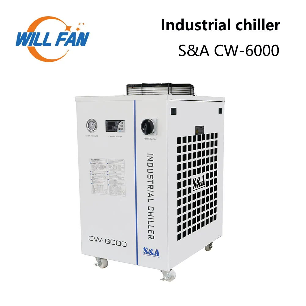 Будет фанат SA Industrial Chiller CW-6000 220V 110V 50/60 Гц R-410A Refriferant для 300 Вт 600 Вт Стеклянная лазерная трубка и система коллинга машинной воды